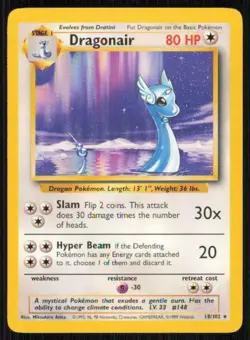 Dragonair 18/102 Rare Base Set Unlimited Pokemon Lightly Played - Image 1
