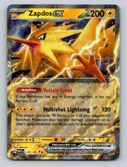 Zapdos ex 145/165 Double Rare 151 Pokemon Holo NM - Image 1