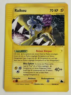 2003 Pokemon Raikou 28/144 Skyridge German Non Holo Rare E-Reader NM - Image 1