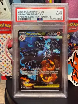 2025 POKEMON PHANTASMAL FLAMES ILLUSTRATION RARE #125 MEGA CHARIZARD X EX PSA 9 - Image 1