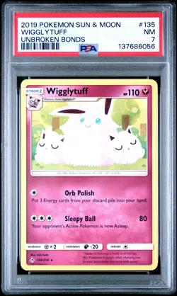 2019 POKEMON SUN & MOON UNBROKEN BONDS #135 WIGGLYTUFF PSA 7 - Image 1