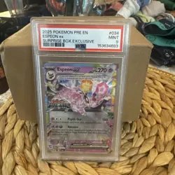 2025 Pokemon Prismatic Evolutions Espeon Ex Surprise Box #034 PSA 9 - Image 1