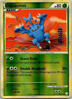 Heracross 43/123 Uncommon Heart & Gold Pokemon Card 2010 Reverse Holo LP - Image 1