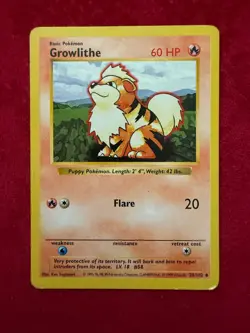 Pokemon TCG Growlithe Shadowless 28/102, Base Set (MP) - Image 1