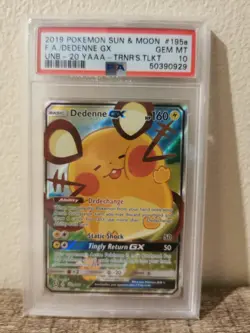 2019 POKEMON SUN & MOON UNBROKEN BONDS #195A FULL ART DEDENNE GX PSA 10 - Image 1