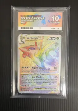 Pokemon TCG Serperior VSTAR Silver Tempest 196/195 Rainbow ACE 10 - Image 1