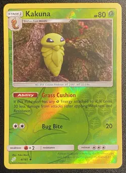 Kakuna Reverse Holo Uncommon 4/181 Pokemon TCG Sun & Moon Team Up NM Yuka Morii - Image 1