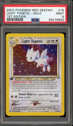 Pokemon Light Togetic Neo Destiny 1st Edition Holo Rare #15 PSA 9 Mint - Image 1