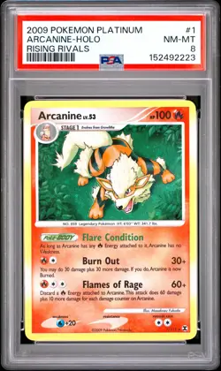 2009 POKEMON PLATINUM RISING RIVALS #1 ARCANINE-HOLO PSA 8 - Image 1