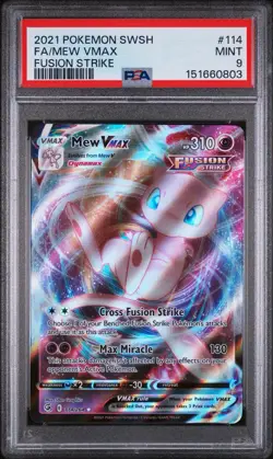 2021 Pokemon SWSH Fusion Strike Full Art Mew VMAX #114 – PSA 9 – Mint - Image 1