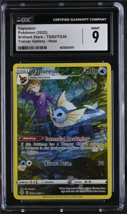 Pokemon TCG Vaporeon Brilliant Stars Tg02/Tg30 Holo Secret Rare - CGC 9 - Image 1