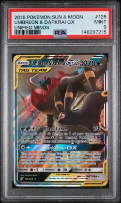 Umbreon & Darkrai Gx 125/236 Unified Minds Pokemon PSA 9 - Image 1