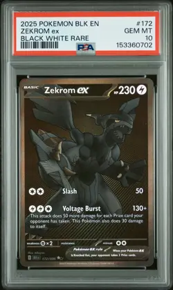 2025 POKEMON BLK EN-BLACK BOLT BLACK WHITE RARE #172 ZEKROM EX PSA 10 - Image 1