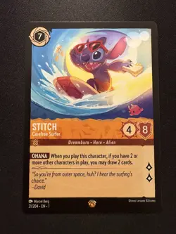 Lorcana Stitch Carefree Surfer Legendary Card 21/204 First Chapter - Image 1
