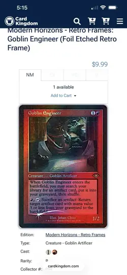 Goblin Engineer Modern Horizons Retro Frame Foil Etched Rare Red 16 MTG NM - Image 2