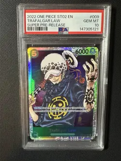 2022 ONE PIECE SUPER PRE RELEASE ST02-009 TRAFALGAR LAW PSA 10 GEM MINT ENGLISH - Image 1