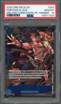 PSA 10 Portgas D. Ace (3rd Anniversary Winner) OP07-053 EN One Piece B28 - Image 1