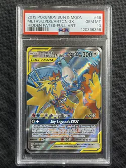 Pokemon Card PSA 10 GEM MT Moltres Zapdos Articuno GX Tag Team Hidden Fates #66 - Image 1