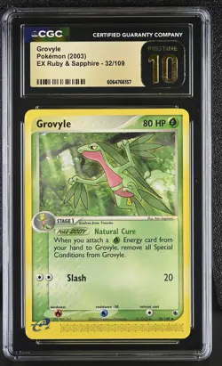 CGC 10 PRISTINE Grovyle 2003 EX Ruby & Sapphire 32/109 Pokemon Card - Image 1