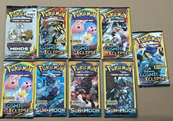 Cosmic Eclipse Sun & Moon Base Unified Minds 3 Cards pk Lot 9 Packs total - Image 1