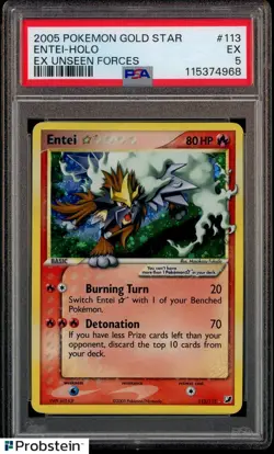 2005 Pokemon Gold Star EX Unseen Forces #113 Entei Holo PSA 5 EX - Image 1