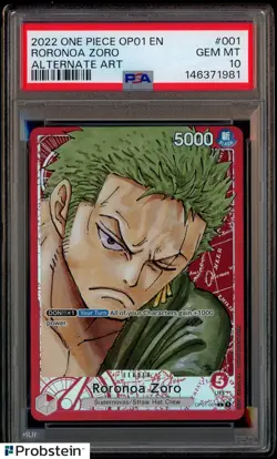 2022 One Piece OP01 EN Alternate Art #001 Roronoa Zoro PSA 10 GEM MINT - Image 1
