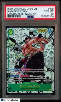 2024 One Piece OP06 EN Manga Alternate Art #118 Roronoa Zoro PSA 10 GEM MINT - Image 1