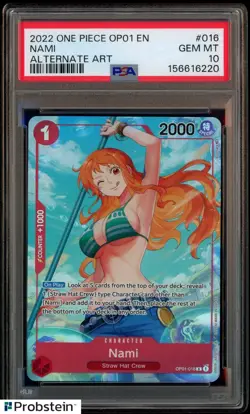 2022 One Piece OP01 EN Alternate Art #016 Nami Pre-Errata PSA 10 GEM MINT - Image 1