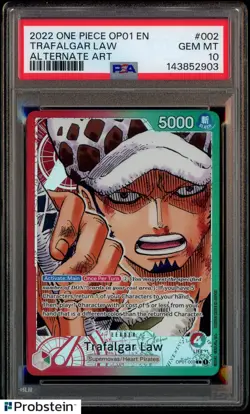 2022 One Piece OP01 EN Alternate Art Pre-Errata Alpha #002 Trafalgar Law PSA 10 - Image 1