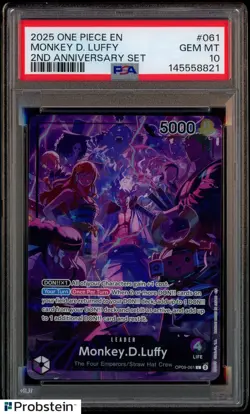 2025 One Piece EN 2nd Anniversary Set #061 Monkey D Luffy PSA 10 GEM MINT - Image 1