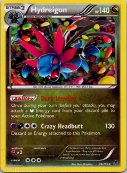 Hydreigon 74/119 Holo Rare Phantom Forces Pokemon Reverse Holo NM - Image 1