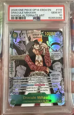 ONE PIECE! DRACULE MIHAWK MANGA!!! OP14-119 AZURE SEAS SEVEN! GM!! PSA 10!! 🚀 - Image 2