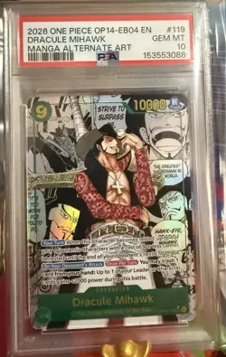 ONE PIECE! DRACULE MIHAWK MANGA!!! OP14-119 AZURE SEAS SEVEN! GM!! PSA 10!! 🚀 - Image 3
