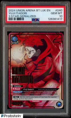 2024 Union Arena EU03BT/JJK EN 3 Star Serialized #040 Yuji Itadori 84/100 PSA 10 - Image 1