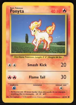 1999 Pokemon Game Base Set #060/102 Ponyta Common - Image 1