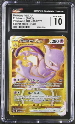Pokemon GRADED 2022 Mewtwo VSTAR 086/078 Pokemon GO Secret Rare GM 10 CGC - Image 1