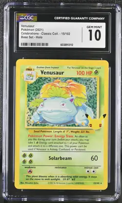 Pokemon GRADED 2021 Venusaur 15/102 Celebrations Base Set GM 10 CGC - Image 1