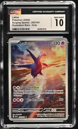 Pokemon GRADED 2024 Latios 203 Surging Sparks illustration rare holo GM 10 CGC - Image 1