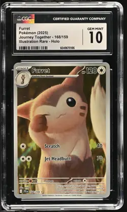 Pokemon GRADED 2025 Furret 168/159 Journey Together illustration rare GM 10 CGC - Image 1