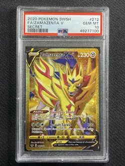 Pokemon Card PSA 10 GEM MT Zamazenta V Secret Gold SWSH 2020 Ultra Rare 212/202 - Image 1