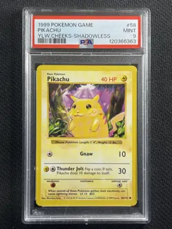 Pokemon Card PSA 9 Pikachu Yellow Cheeks Shadowless Base Set WotC 1999 58/102 - Image 1