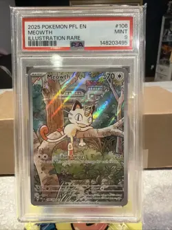 2025 Pokemon Pfl En-Phantasmal Flames #106 Meowth Illustration Rare PSA 9 - Image 1