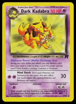 DARK KADABRA 39/82 UNCOMMON TEAM ROCKET POKEMON UNLIMITED MP - Image 1