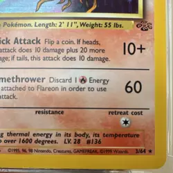 Pokemon vintage TCG Flareon 3/64 Jungle Holo Rare Unlimited Eng 1999 70HP - Image 4