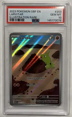 2023 POKEMON OBF EN-OBSIDIAN FLAMES ILLUSTRATION RARE #203 LARVITAR PSA 10 - Image 1