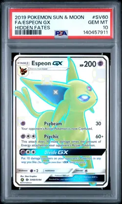 2019 POKEMON SUN & MOON HIDDEN FATES #SV60 FULL ART/ESPEON GX PSA 10 - Image 1