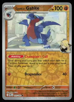 Cynthia's Gabite 103/182 Common Destined Rivals Pokemon Reverse Holo Near Mint - Image 1