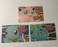 1999 Blockbuster Video Pokemon Snap Card Jigglypuff Squirtle Bulbusaur 3 pack - Image 1