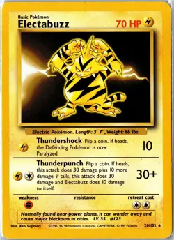 Pokemon Card - Electabuzz Base Set Unlimited 20/102 1999 Rare Heavily Played - Image 1