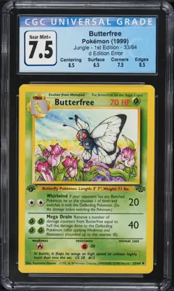 "D" ERROR WOTC 1999 Pokemon Jungle 1st Edition Butterfree 33/64 CGC 7.5 NRMT+ - Image 1